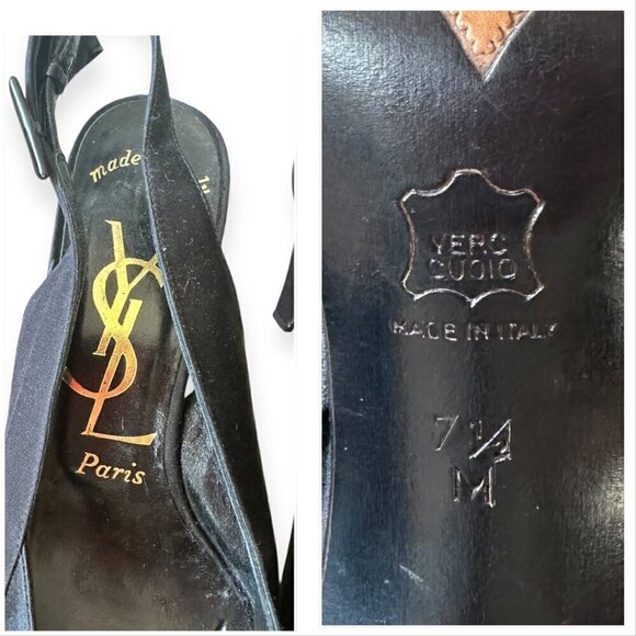 Yves Saint Laurent Vintage 80s Black Satin Slingback Pumps, Size 7 1/2 - Picture 10 of 16